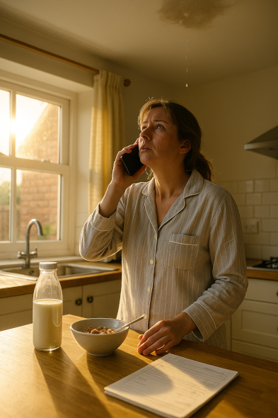 A person taking a call during breakfast time