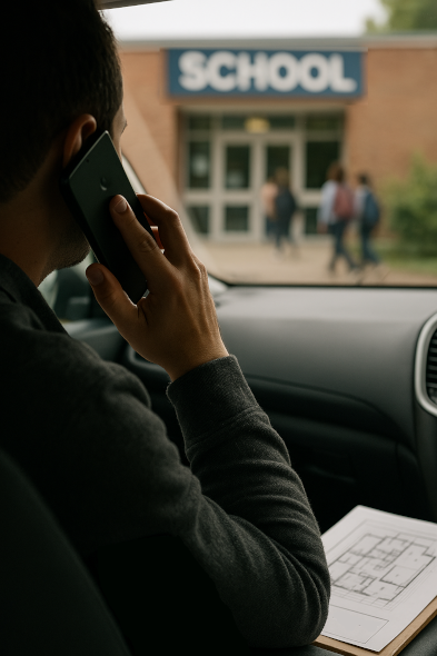 A person taking a call during the school run